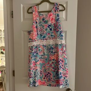 Lilly Pulitzer Aqua Floral Ruffle Trim Sleeveless Dress
